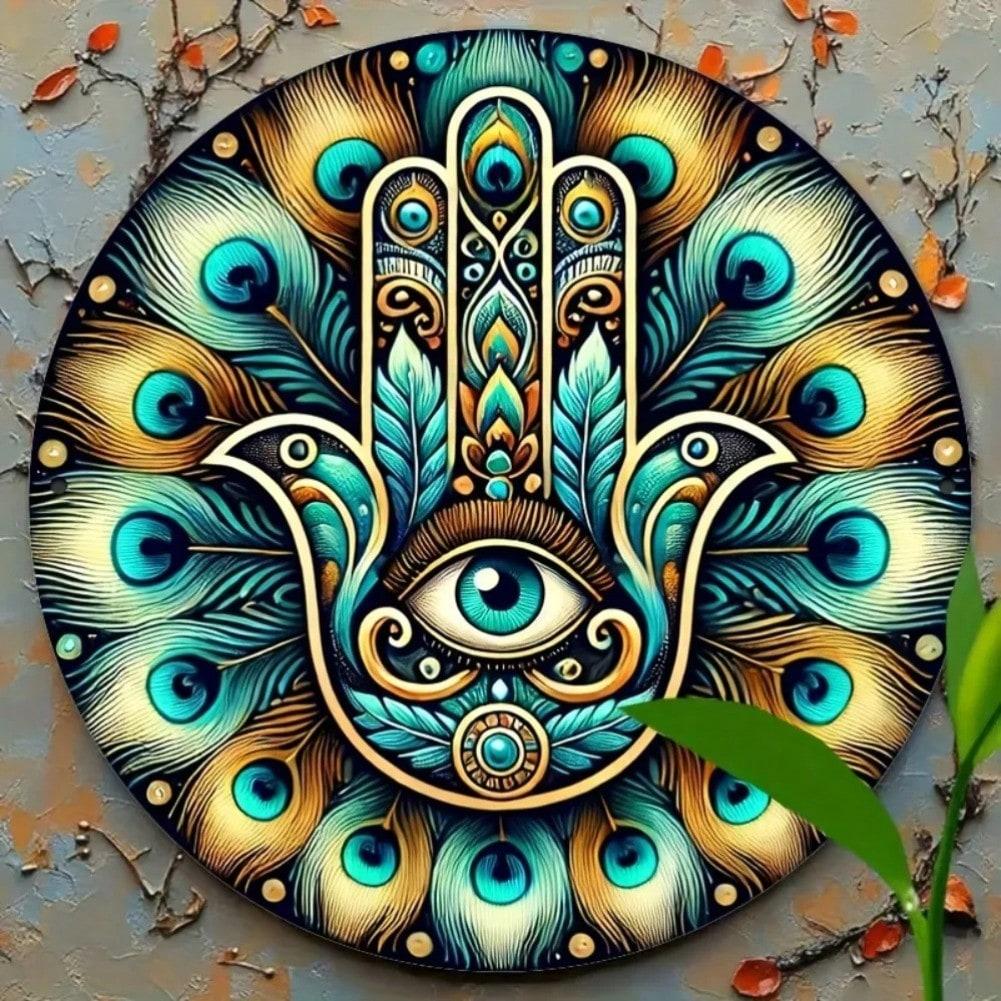 Металлическое настенное искусство  Рука Фатимы  Прочный Декор Дом Кухня Офис 20x20 разноцветный