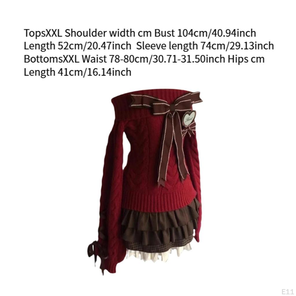 Knit Sweater with Off Shoulder and Pleated Skirt Set for Outings