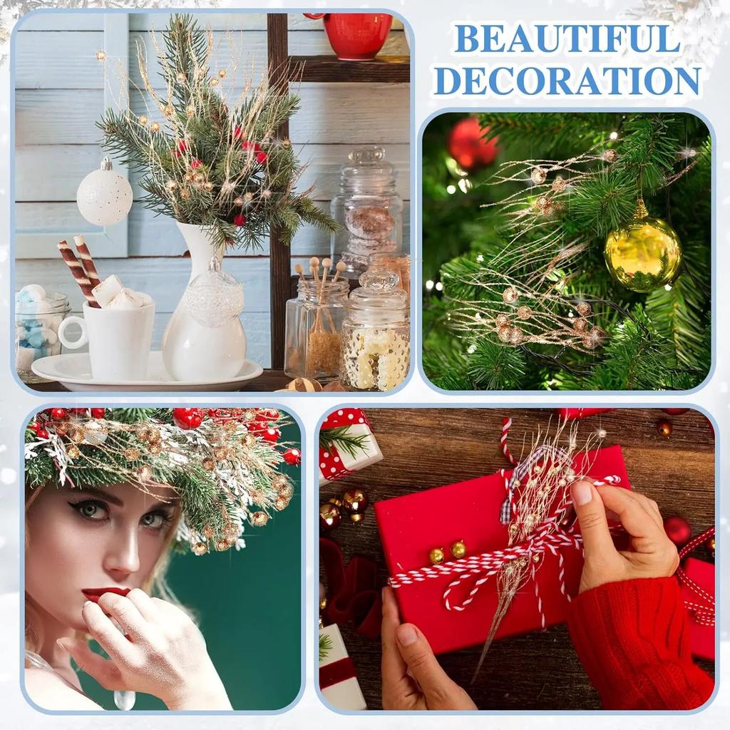 10/1 Stück Weihnachten Glitzer Beerenstiel Künstliche Gold Silber Glitzernde Zweige Weihnachtsbaum Kranz Ornamente Party Dekorationszubehör