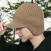 Men Winter Knitted Peaked Hat with Earmuffs Windproof Warm Earflap Hat Outdoor Cycling Baseball Hat Knitted Newsboy Hat with Visor