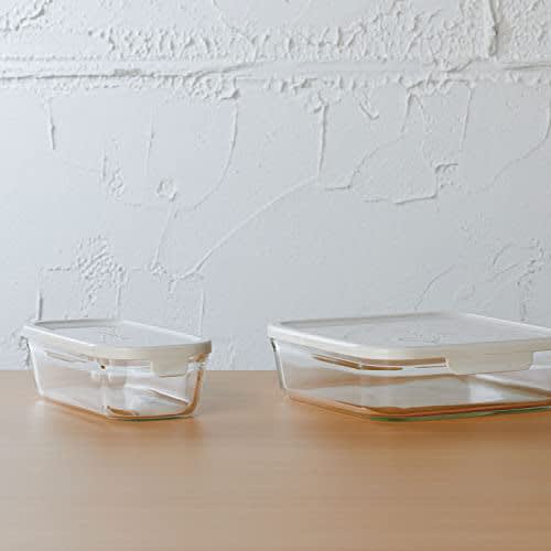 Iwaki Pack & Microwave Storage Container, Shallow, Large, 1.2L, White, Freezer-Safe, Oven-Safe, N3248-W