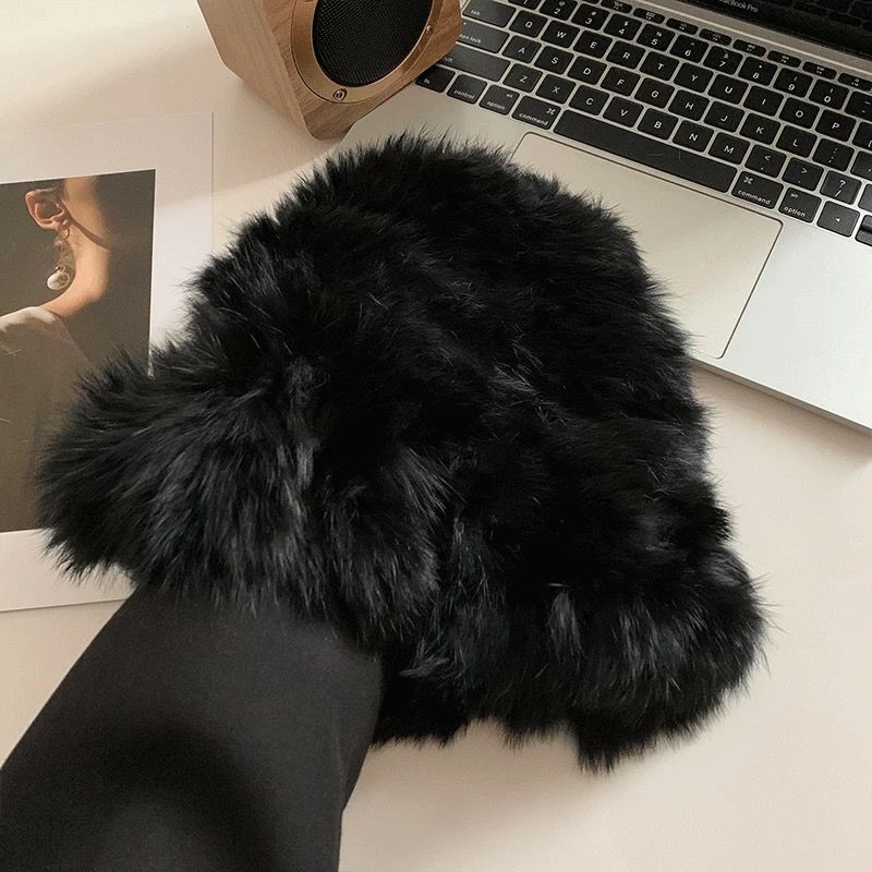 Women’s Hat Rabbit Fur Hat - Autumn Winter Warm Thickened Cold-proof Plush Bucket Hat
