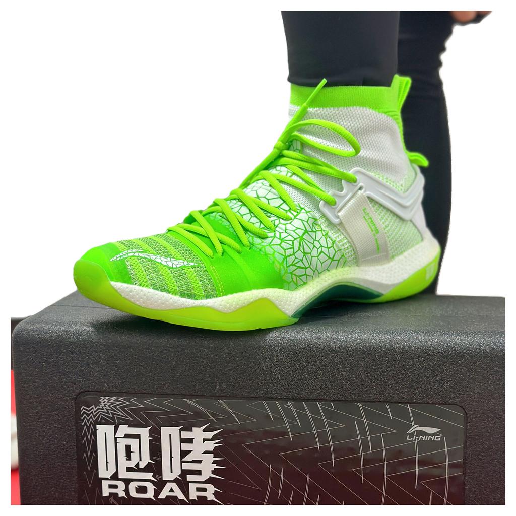 Li Ning Roar 2 Cushioning Support High top Badminton Shoes Unisex Neon Tender Green/Standard White AYAQ011-3 /