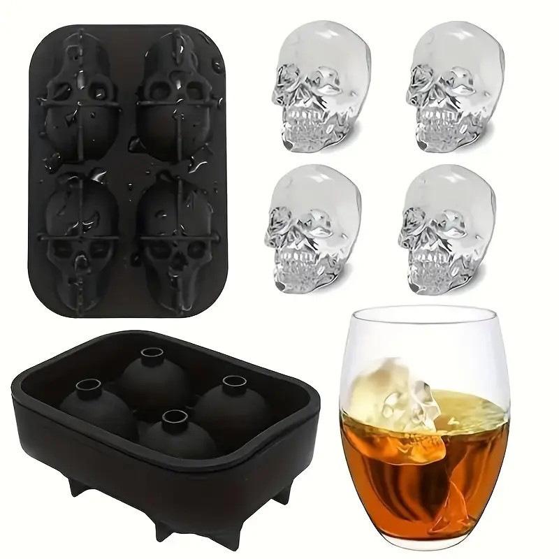 Totenkopf Eisballform Silikon 3D Flexible Eiswürfelbehälter BPA-frei Eiswürfelformen für Gefrierschrank Horror Totenkopf Kopf Cocktail Eisballbereiter