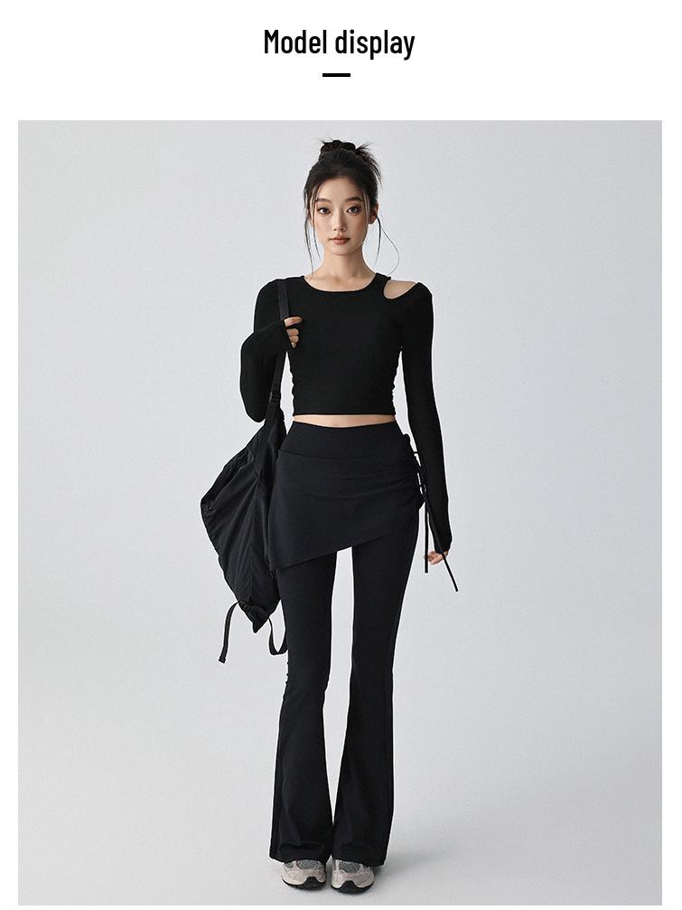 Damen High-Waist Schlaghose Yoga Hose mit seitlichem Kordelzug