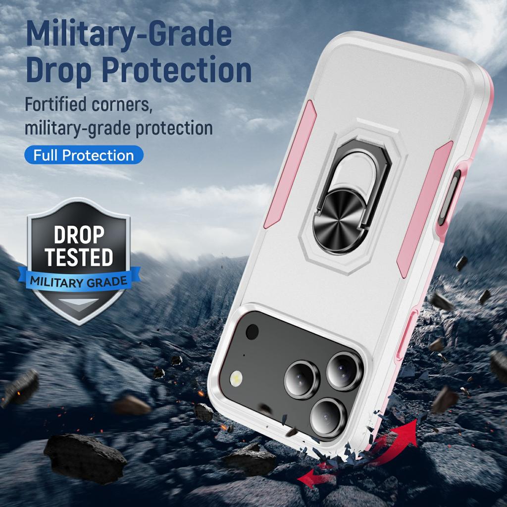 For iPhone 17 Pro Max Case Military Grade Ring Kickstand PC + TPU Phone Cover