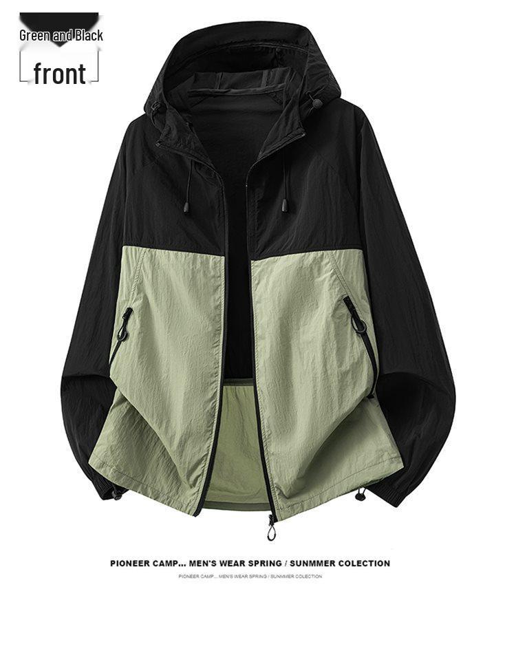 Men's Summer Loose-Fit Color Block Ice Silk Sun Protection Jacket UPF50+