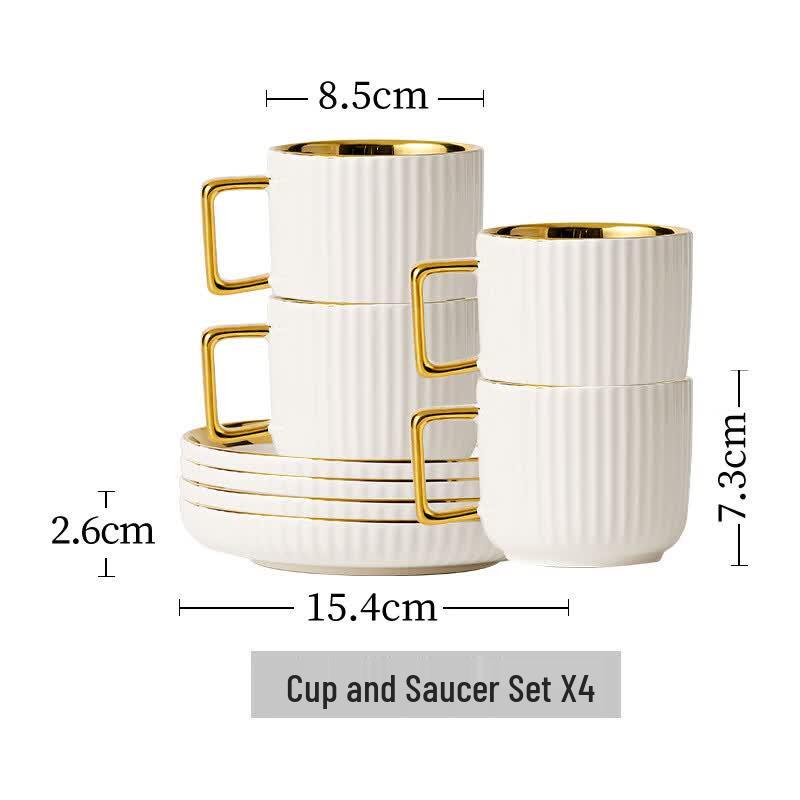 Han You Striped Ceramic Coffee Mug & Saucer Set
