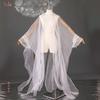 Sheer Tulle Long Cape With Butterfly Lace Cuffs Open Front Flowy Wrap Shawl For Hanfu Cosplay Wedding Photoshoot Outfit