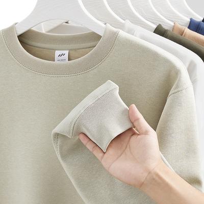 400G Silver Fox Fleece Fleece Thickened Oversize Crew Neck Sweater Men'S American Loose Shoulder Solid Color Couple Sweater