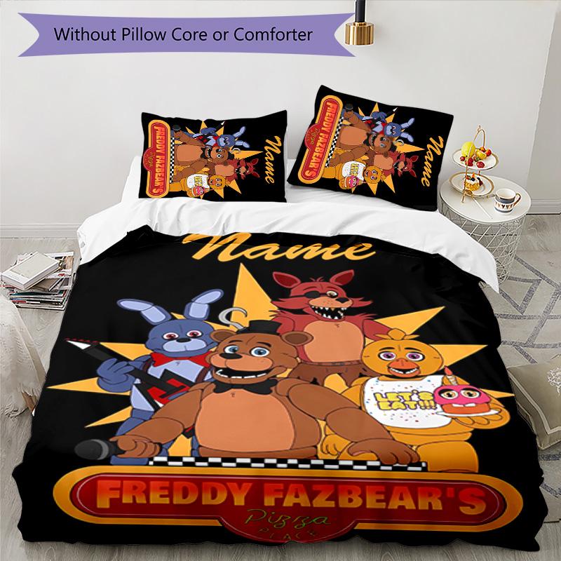 3pcs Freddy Bear1 Cover Set - Personalized Name, HD Printed Bedding with 1 Cover and 2 Pillowcases - Perfect for Home Decor, Easy Care