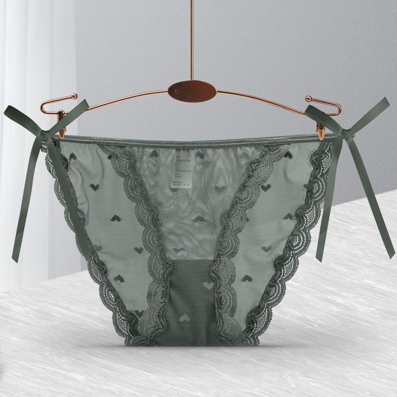 Sexy Lace Panties Printed Heart Lingerie Low-Rise Breathable Hollow Out Briefs Strappy Knickers