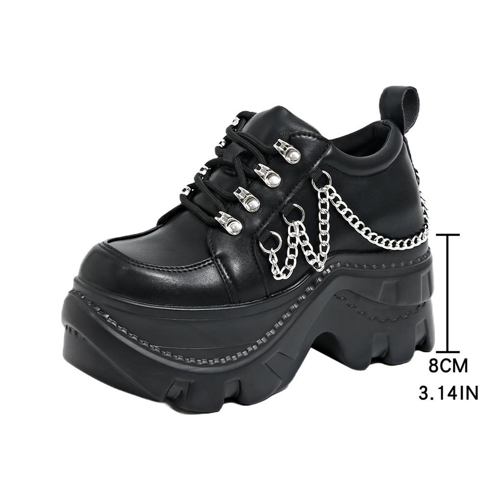 Gothic Chunky Platform Loafers Shoes Women Spring Autumn New Silver Metal Chain Sneakers Punk Thick Bottom Pumps Shoes Female
