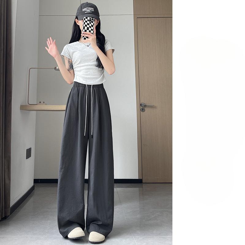 White Sports Wide-leg Pants for Summer Women's Drape Straight Loose Casual Pants Quick-dry Ice Silk Banana Satin Scimitar Pants
