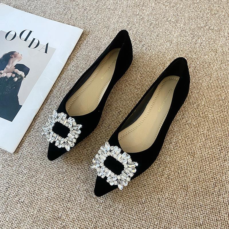 W1022-90 women's buckle rhinestone shoes design sense pointed French small fragrance fashion celebrity niche 2025 new