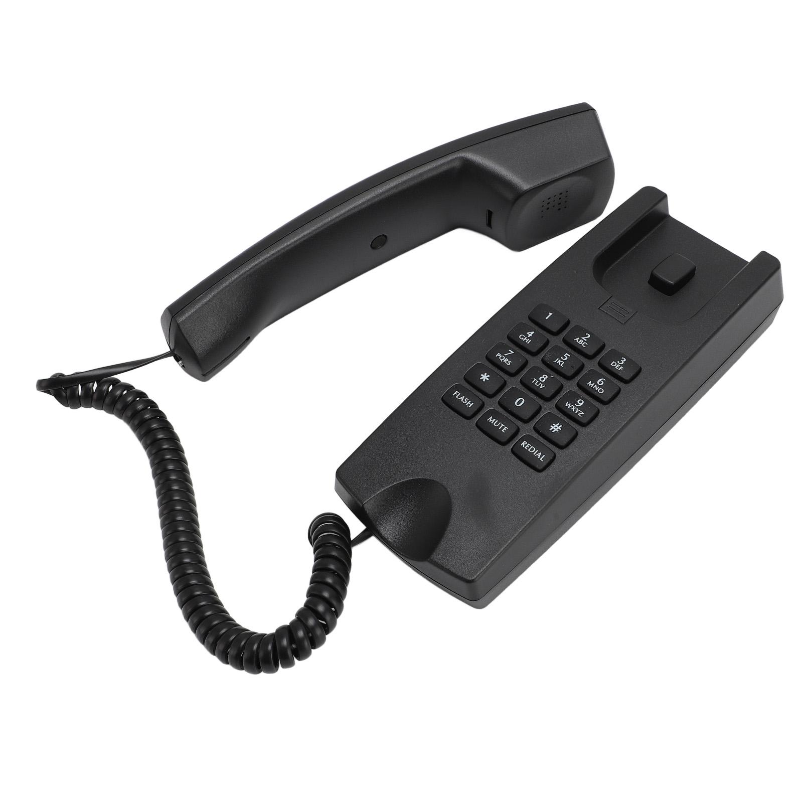 

Проводной телефон ABS Настенный стационарный телефон с регулировкой громкости, функциями отключения звука и повторного набора для чёрный