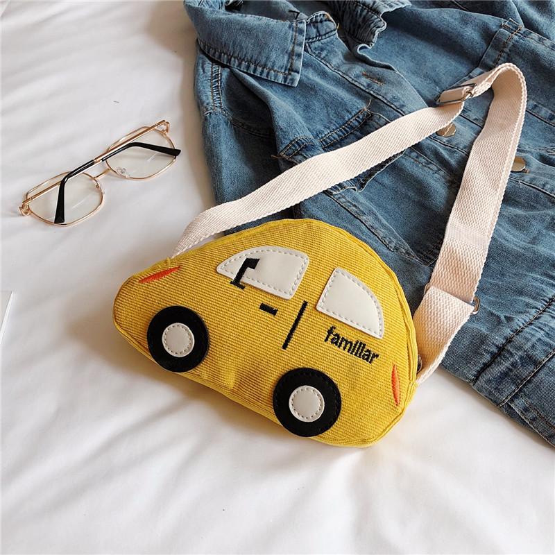 Trendy Corduroy Kids Shoulder Bag Cute Cartoon Car Mini Coin Purse For Girls