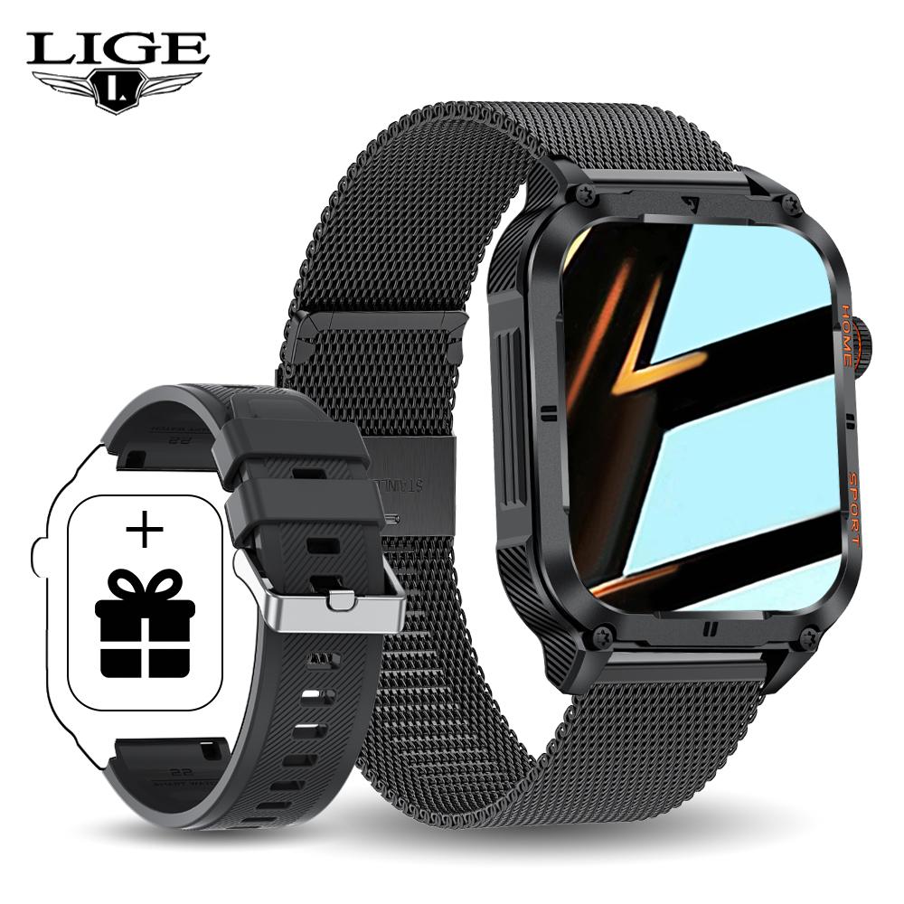 LIGE Pánské chytré hodinky Bluetooth volání Chytré hodinky 2,01 palcový monitor srdečního tepu Sportovní Fitness Vodotěsné chytré hodinky