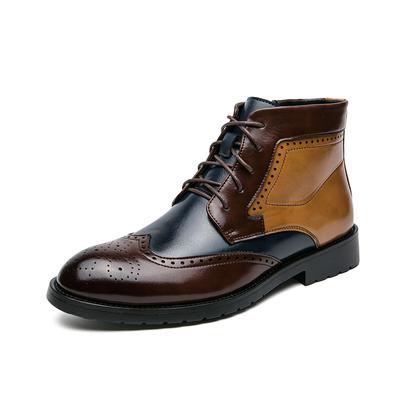 Frühling Neue Herren Dicke Sohle Wasserdichte Arbeitsschuhe Lässige Chelsea Klassische Lederstiefel Bequeme Farbblock Runde Zehenstiefel