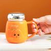 Ceramic Cup Mirror Cover Household High Value Relief Fruit Coffee Cup Office Worker Leakproof Lid Mug