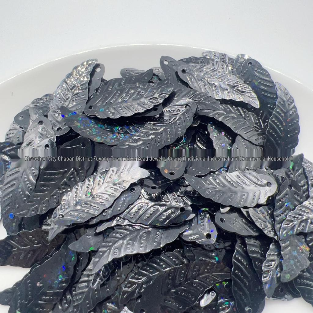 Lentejuelas de PVC con Forma de Hoja 10x30 mm, Accesorios de Alto Brillo Cosidos a Mano