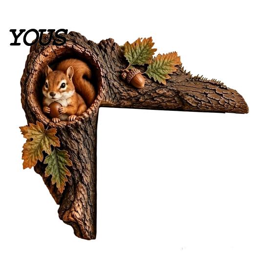 Whimsical Nursery Wall Accent Chipmunk Tree Hollow Door Topper, Woodland Animal Frame Decor, Rustic Wood Creative Birthday Gift for Nature Lovers