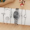 Fashion Entry Luxury Oval Dial Rhinestone Scale Alloy Strap Women's Quartz Watch Bracelet Set of 5, Suitable for Thanksgiving an