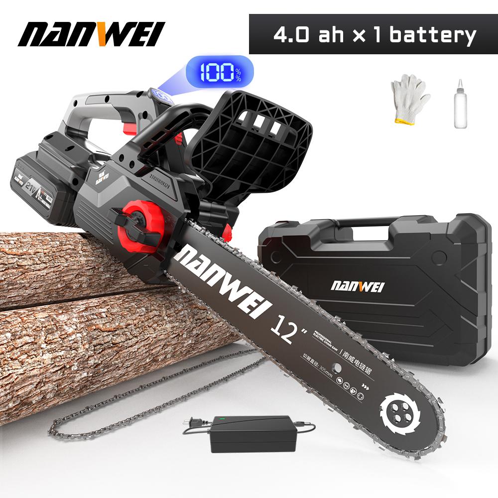 

Электрическая цепная пила NANWEI 12 дюймов с бесщеточным двигателем 2000 Вт 4.0ah battery x1