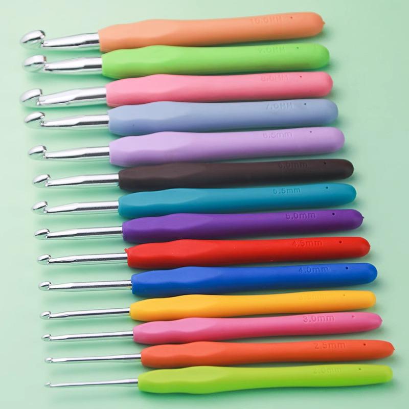 9-Color Soft Grip Crochet Hook Set: Thick & Thin Yarn DIY Hand Knitting Tools