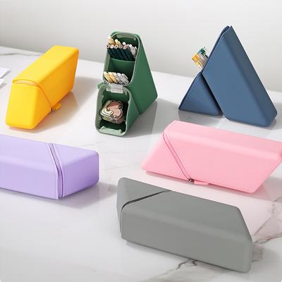 1Pc Silicone Pencil Case Large Capacity Student Pencil Case Gradient Rectangular Stationery Organizer Pencil Bag Office Supplies
