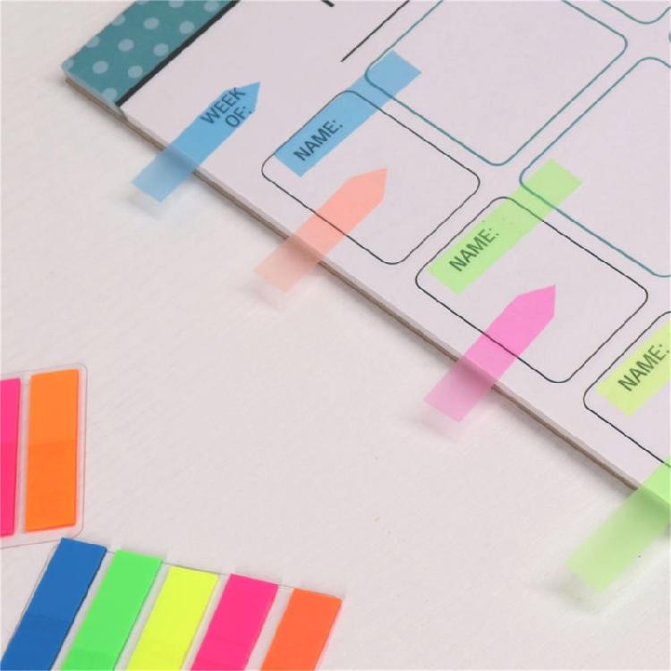 Fluorescent Color Adhesive PET Label Writable Adhesive Page Marker Repositionable File Label for Notebook Planner