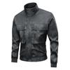 Stand Collar Motorcycle Leather Jacket for Autumn and Winter Men's Casual PU Leather Jacket for Handsome Work Jacket