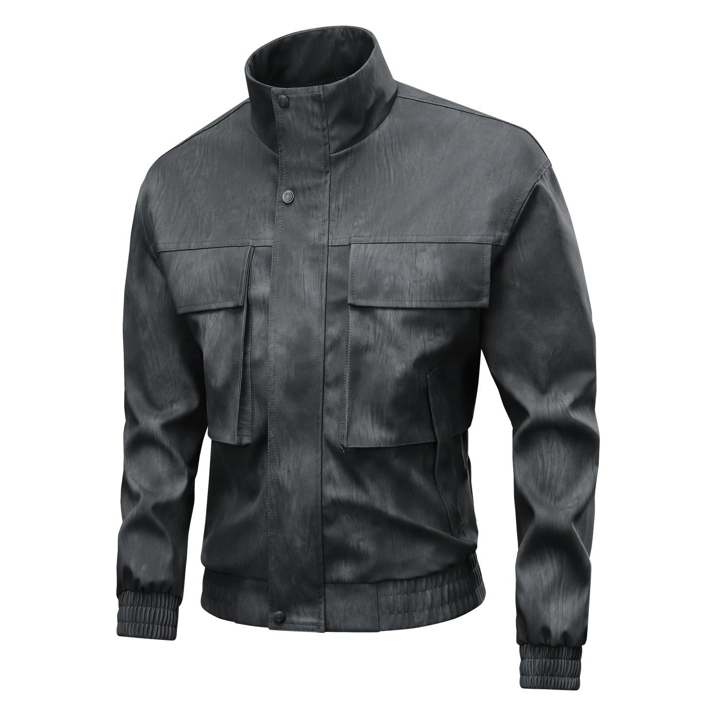 

Motorcycle Baseball Uniform Washing Leather Jacket Men s Spring and Autumn Autumn Lapel Wide 4XL
