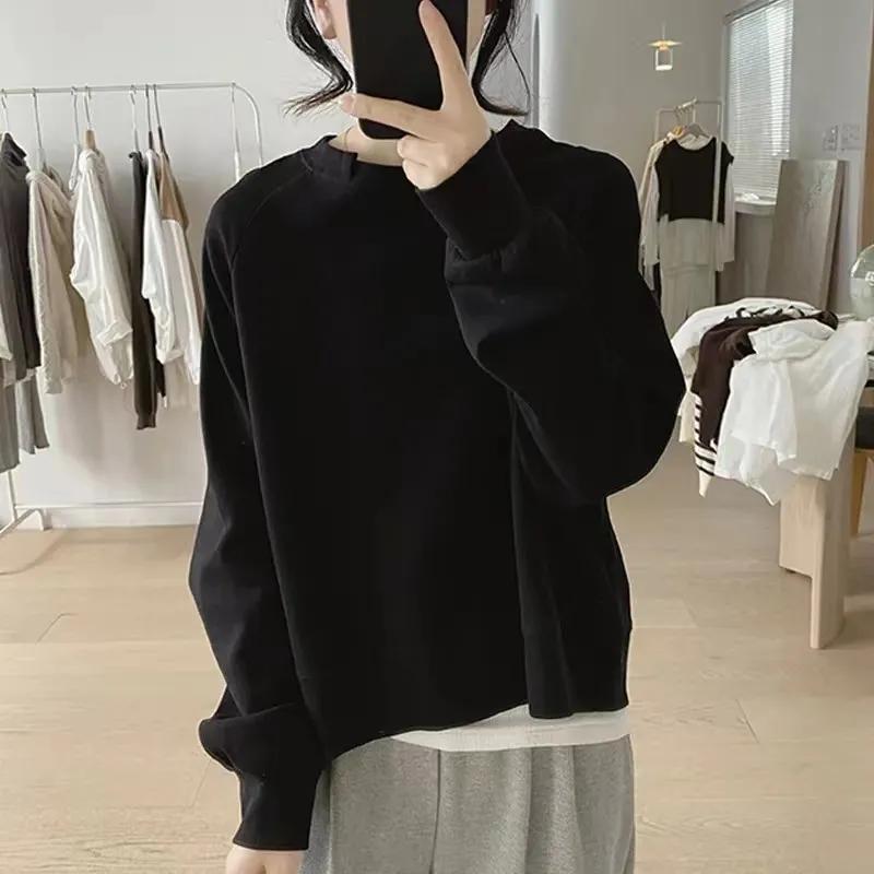 Sweatshirt Autumn New Thin Sweet Raglan Round Neck Women's Long-sleeved Solid Color Korean Style Niche Pullover