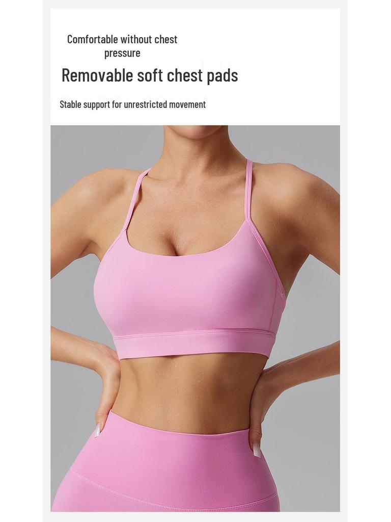 Spaghetti Strap Shockproof Sports Bra – Women's Thin, Supportive Yoga Camisole with Nude Feel