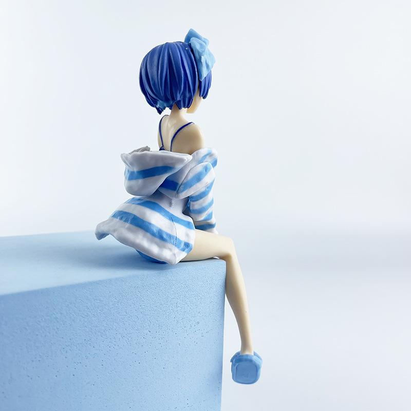 Anime Re:Life In A Different World From Zero Rem Ram Figure Blue Stripes Loungewear Model Noodle Press PVC Collection Gift Toy