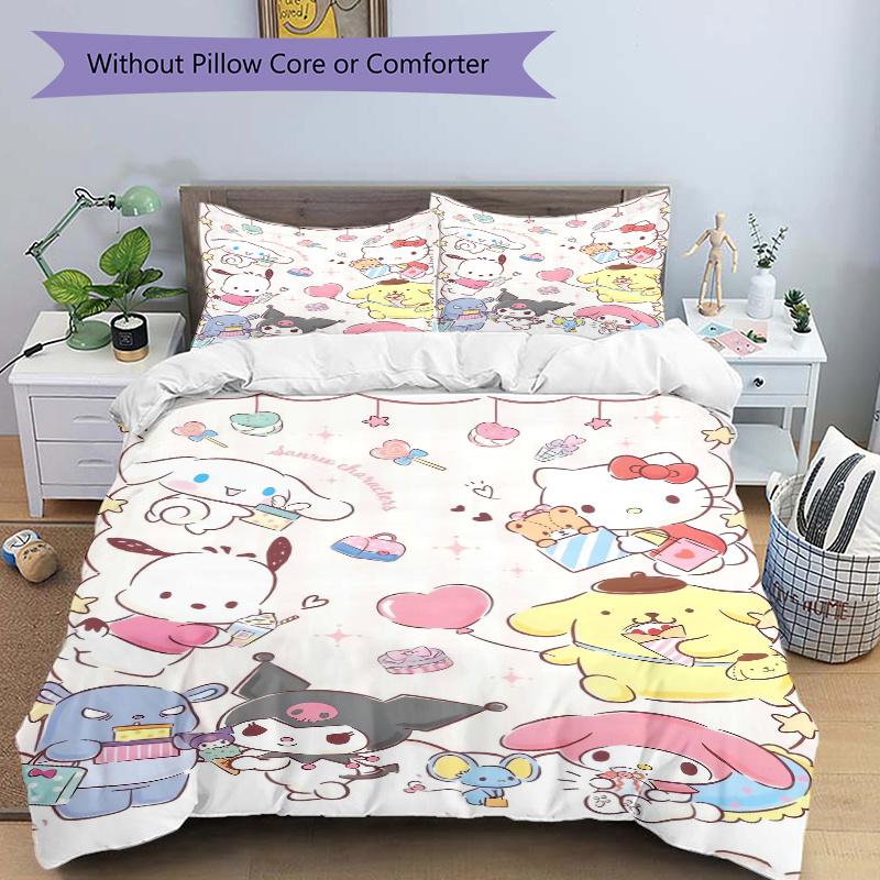 3pcs Sanrio Characters Pom Pom Purin Pochacco Print Bedding Set (1 Cover + 2 Pillowcases, Without Inserts),  Soft and Comfortable W092