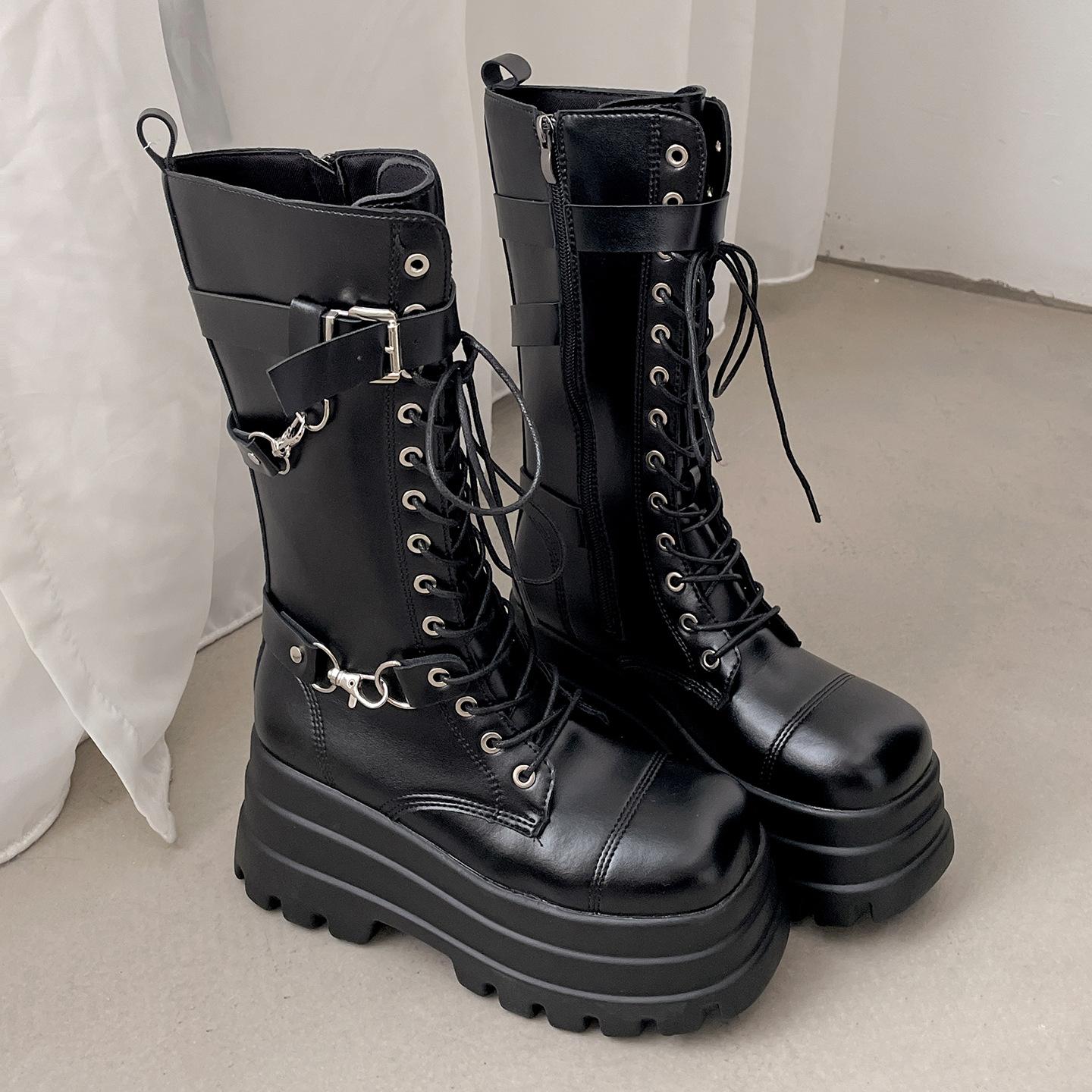 

Черные панк маленькие ботинки на толстой подошве с увеличением высоты женские ботинки 2025 новая осень тонкие британские ботинки Мартин 42 чёрный