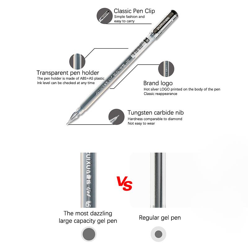 0,38 mm Stor kapacitet Bläck Diamantspets Gelpenna Svart/Blå/Röd Påfyllning Prov Signering Skrivning Skola Kontorsmaterial