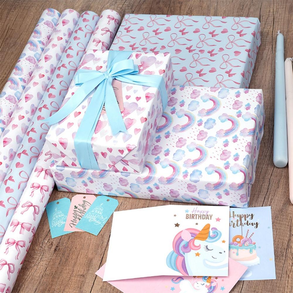 300x43cm Rosa Schleifenmuster Weihnachtsgeschenkpapier Regenbogen-Druck Blumenstrauß Verpackung Geburtstagsfeier Dekorpapier