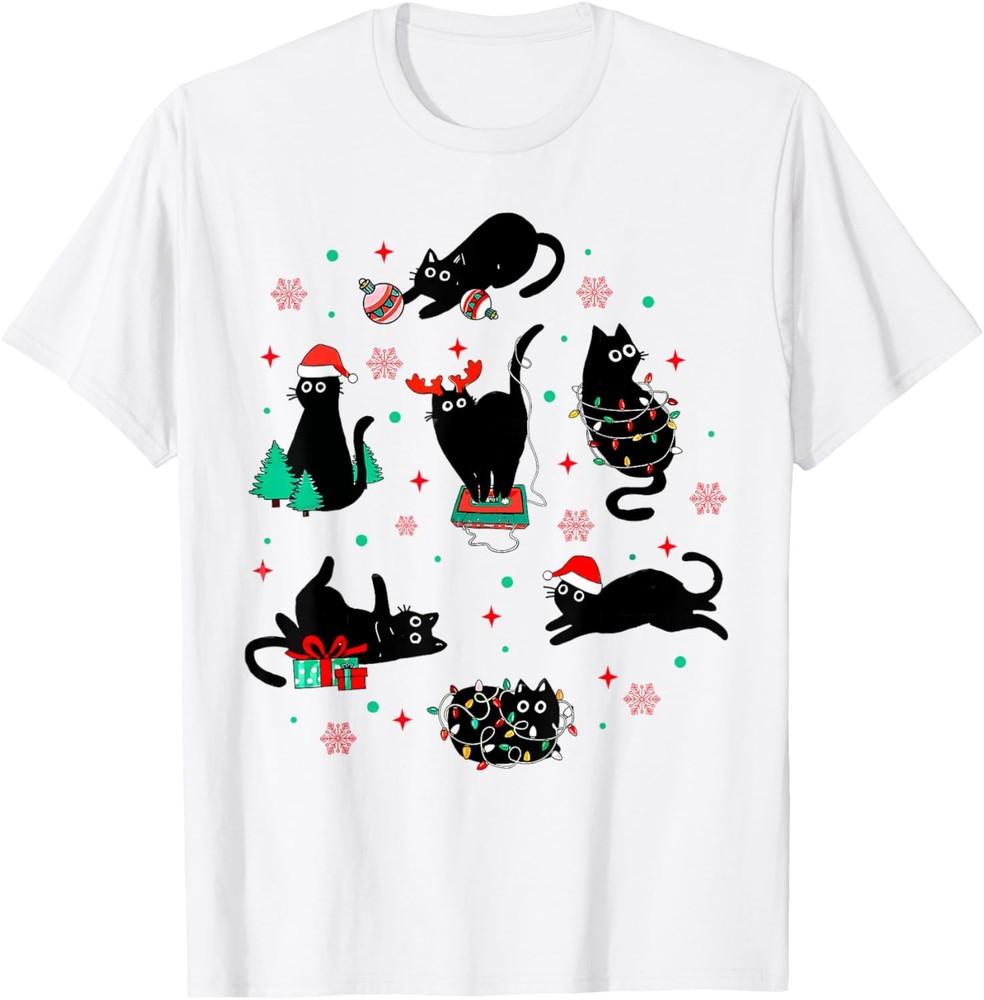 Christmas Black Cats Meowy Merry Christmas Funny Cat Lovers T-Shirt Unisex T-Shirt XL
