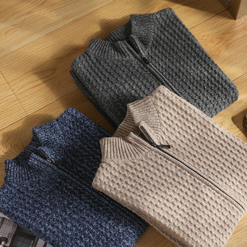 Wool Zipper Cardigan Men'S Semi-Turtleneck Winter Thickened Cashmere Sweater Business Casual Knitted Sweater Jacket
