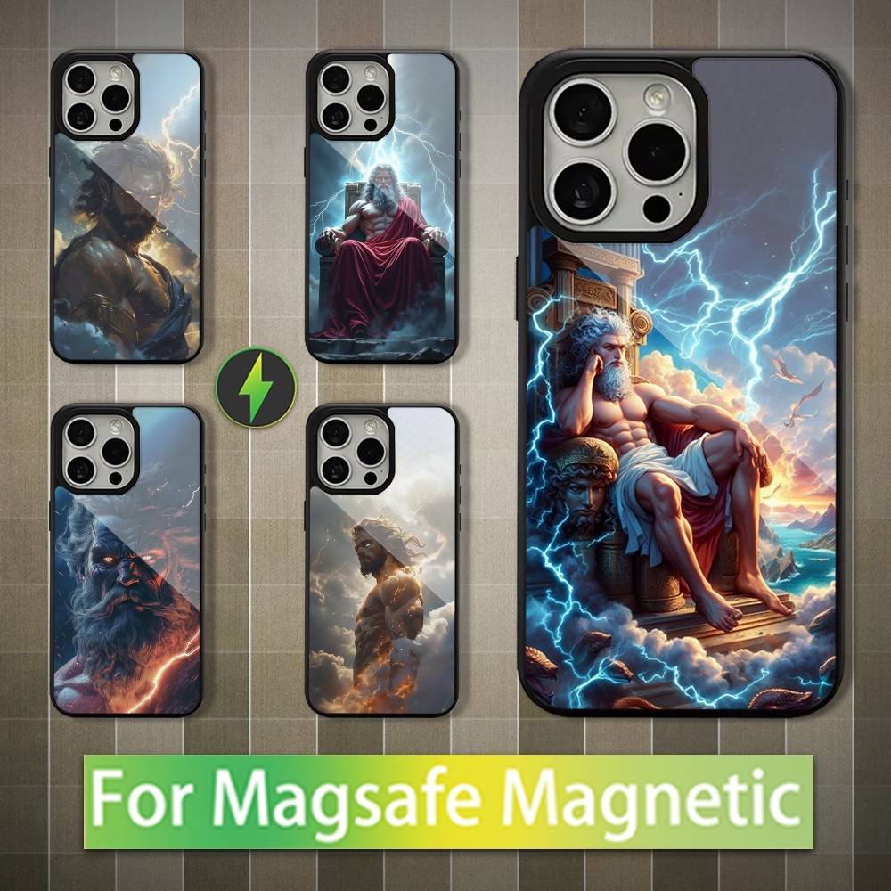 Greek God King Zeus For iPhone 15,16,17,14,Plus,12,Pro,Mini,13,Max,11,For Magsafe,Magnetic Wireless Charging Case