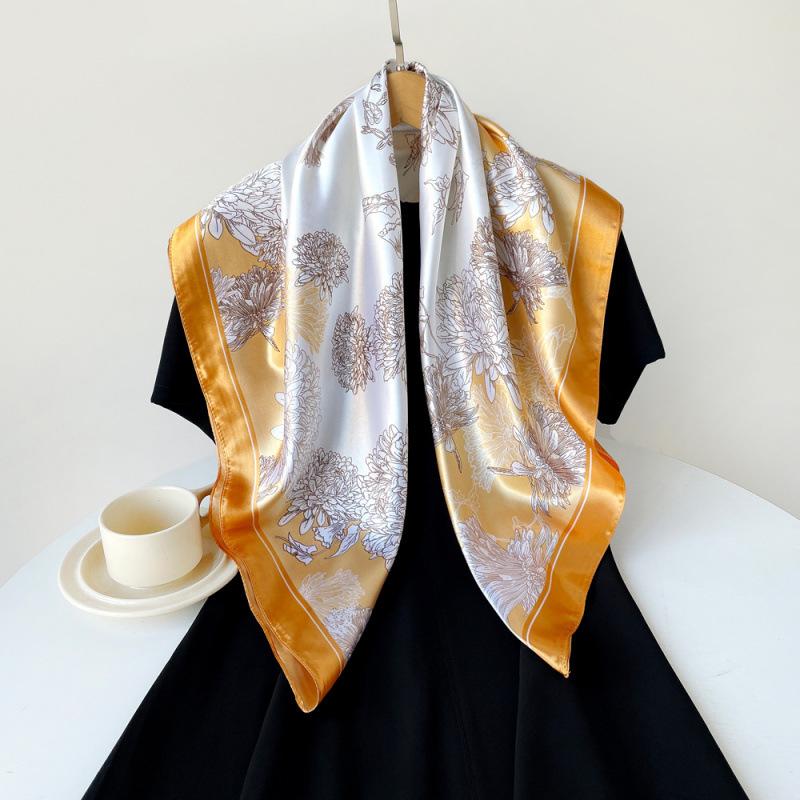 Silk Scarf for Women's Big Square Scarf New Printed Retro Bag Headscarf Middle Eastern Satin Scarf