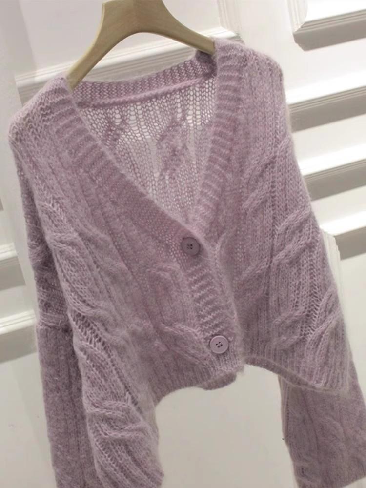 

205 новый осенний корейский свитер с косами женский свободный ленивый мохеровый полый вязаный кардиган топ One Size