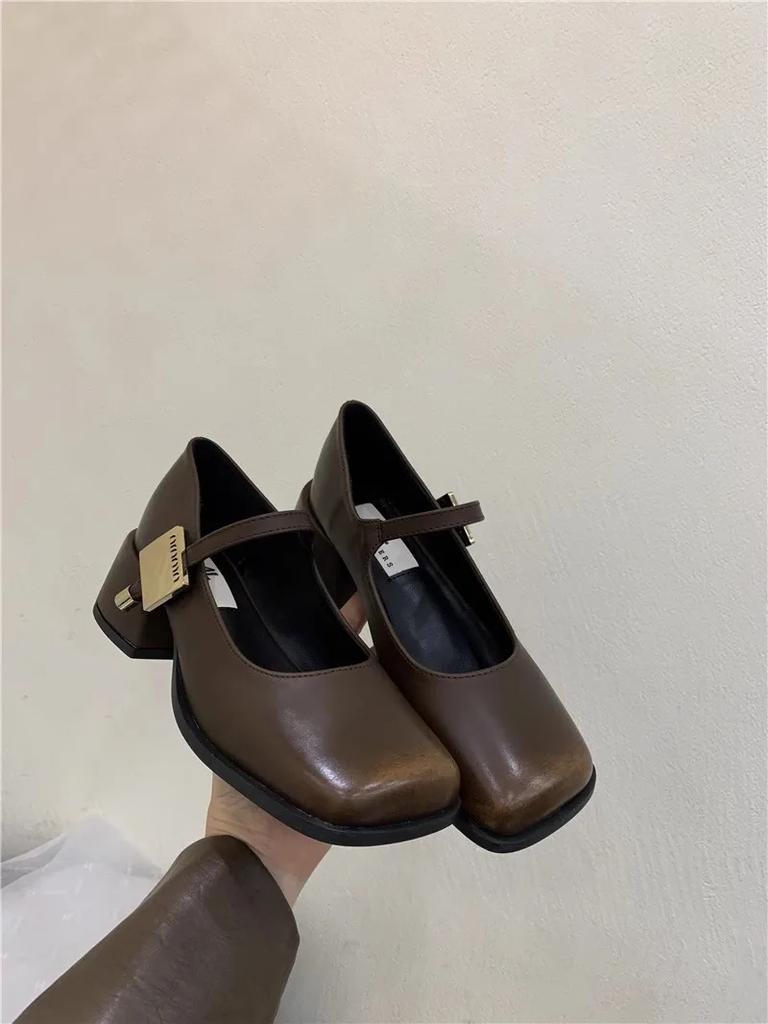 Fashion Spring  Autumn Fashion Retro Platform Leather Buckle Women Mary Jane Shoes Designer New Soft Sole Casual Ladies High Heels