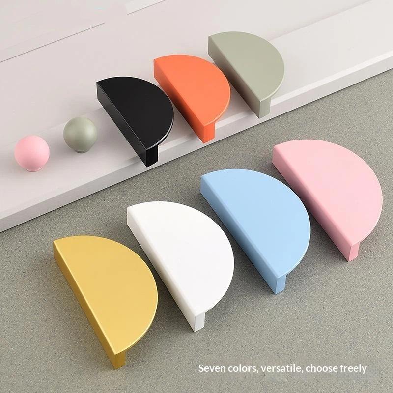 1PC Colorful Semi-Circular Kitchen Cabinet Wardrobe Door Drawer Knob Cream Style Children's Room Handle Pairing