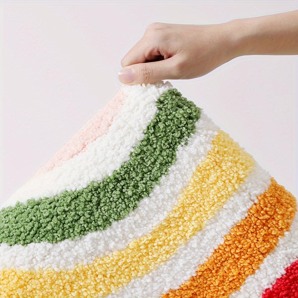 Fluffy Rainbow Bath Rug, Semicircular Polyester Knit Fabric Bath Mat, Absorbent Bathroom Carpet, Fluffy Plush Winter Decor Decoration