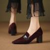 Pointed Toe Women Pumps Autumn Thick High Heeled Loafers Suede Black British Retro Slip on Dress Party Heels for Woman Zapatos