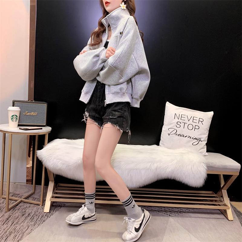 2025 Women's Casual Plus Size Fleece-Lined Baseball Jacket - Spring/Autumn Loose Cardigan Top